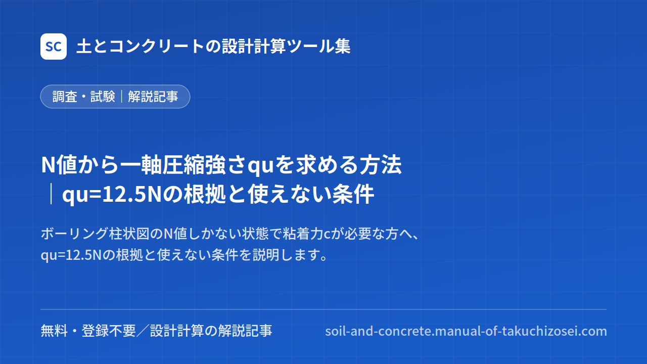 N値から一軸圧縮強さquを求める方法｜qu=12.5Nの根拠と使えない条件
